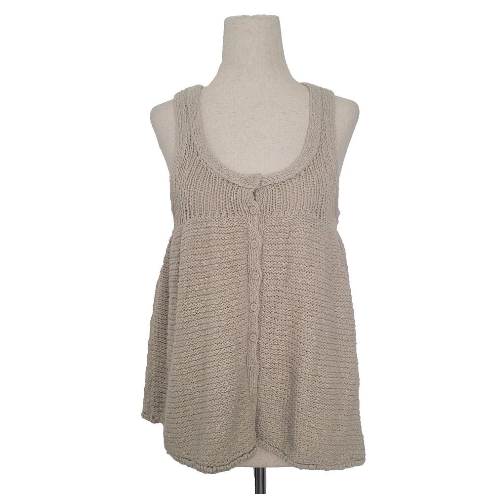 NWT Pilcro Button Babydoll Button Crochet Knit Tank Top Size XS Beige Twee Boho